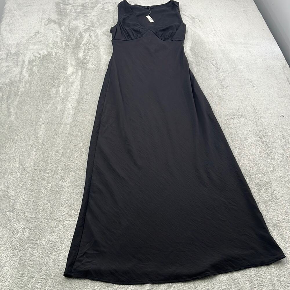 NEW Madewell 0 Black Marina Slip Midi‎ Textured Dress